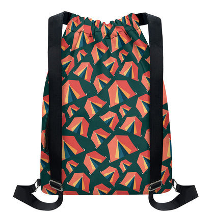 Camping Tent Pattern Print Drawstring Backpack