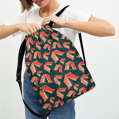 Camping Tent Pattern Print Drawstring Backpack