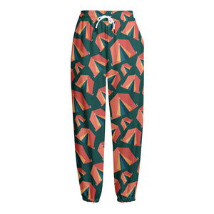 Camping Tent Pattern Print Fleece Lined Knit Pants