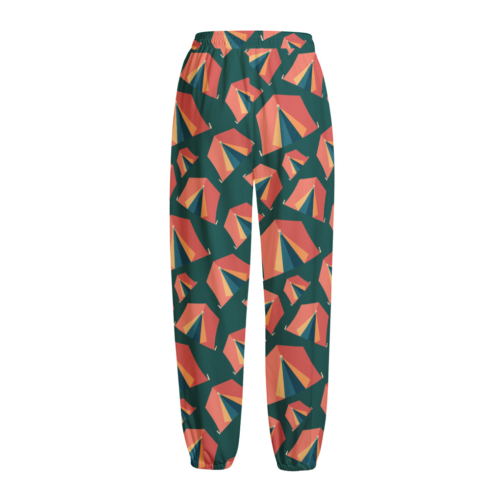 Camping Tent Pattern Print Fleece Lined Knit Pants