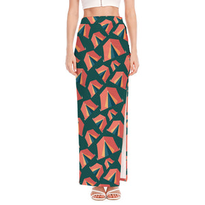 Camping Tent Pattern Print High Slit Maxi Skirt