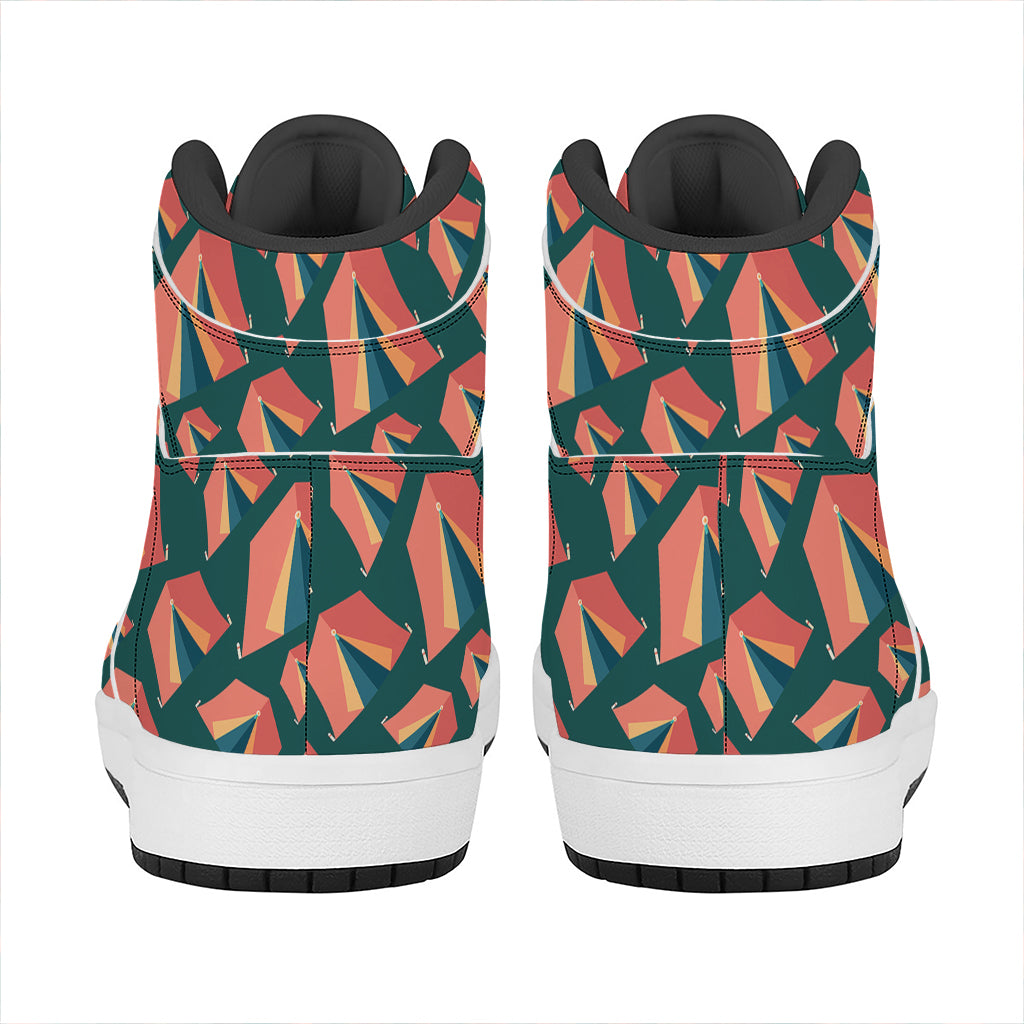 Camping Tent Pattern Print High Top Leather Sneakers