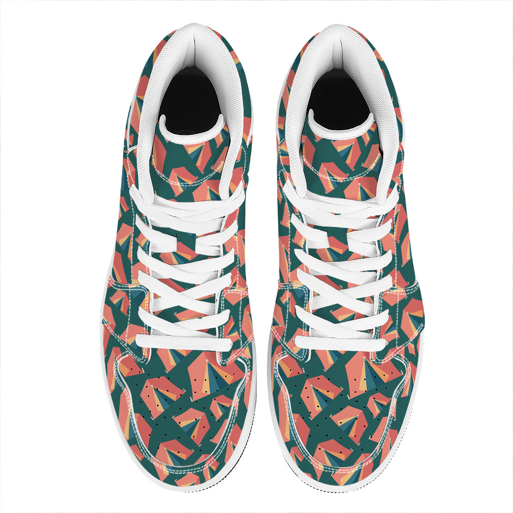 Camping Tent Pattern Print High Top Leather Sneakers