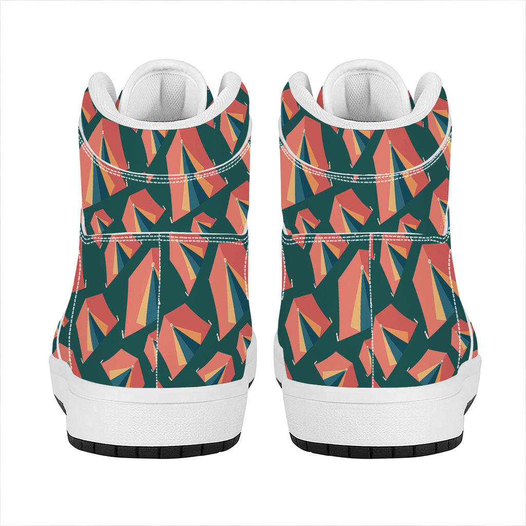 Camping Tent Pattern Print High Top Leather Sneakers