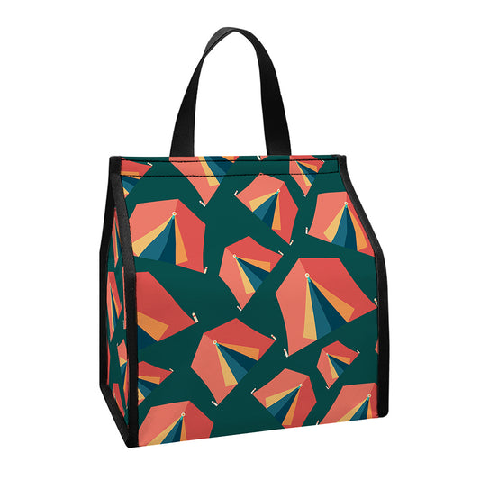 Camping Tent Pattern Print Insulated Lunch Tote