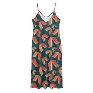 Camping Tent Pattern Print Jersey Midi Cami Dress