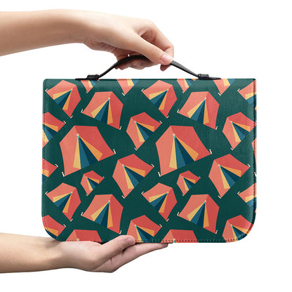 Camping Tent Pattern Print Leather Bible Cover