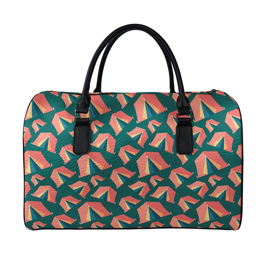 Camping Tent Pattern Print Leather Duffle Bag