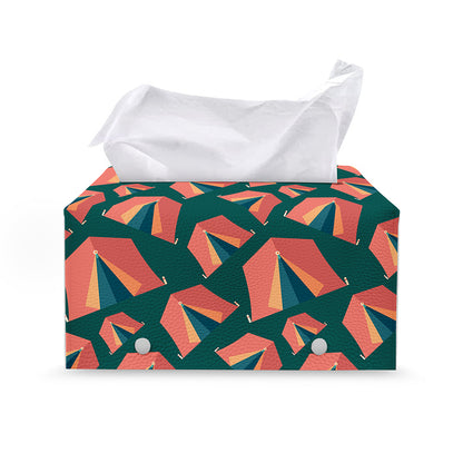 Camping Tent Pattern Print Leather Tissue Box Cover