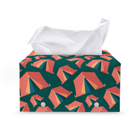 Camping Tent Pattern Print Leather Tissue Box Cover