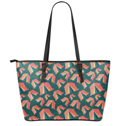 Camping Tent Pattern Print Leather Tote Bag