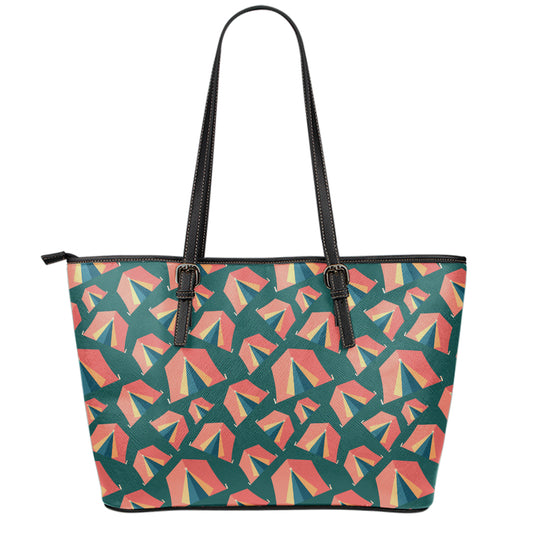 Camping Tent Pattern Print Leather Tote Bag
