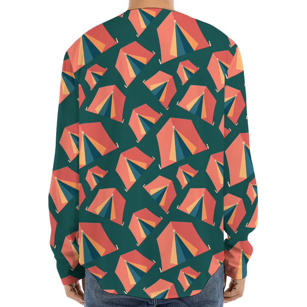 Camping Tent Pattern Print Long Sleeve Baseball Jersey