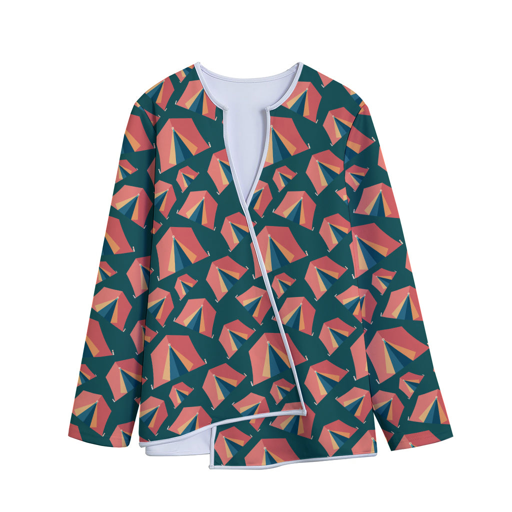 Camping Tent Pattern Print Long Sleeve Short Coat