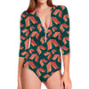 Camping Tent Pattern Print Long Sleeve Swimsuit