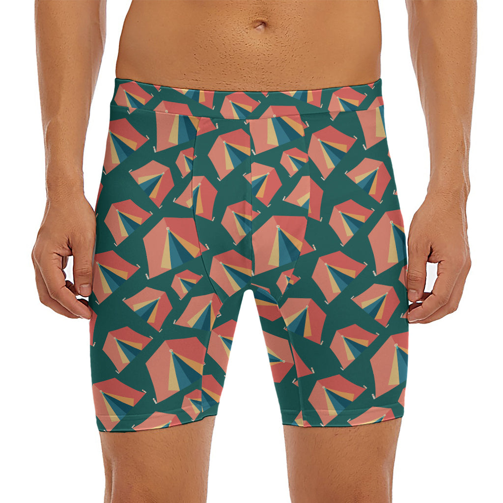 Camping Tent Pattern Print Men's Long Boxer Briefs