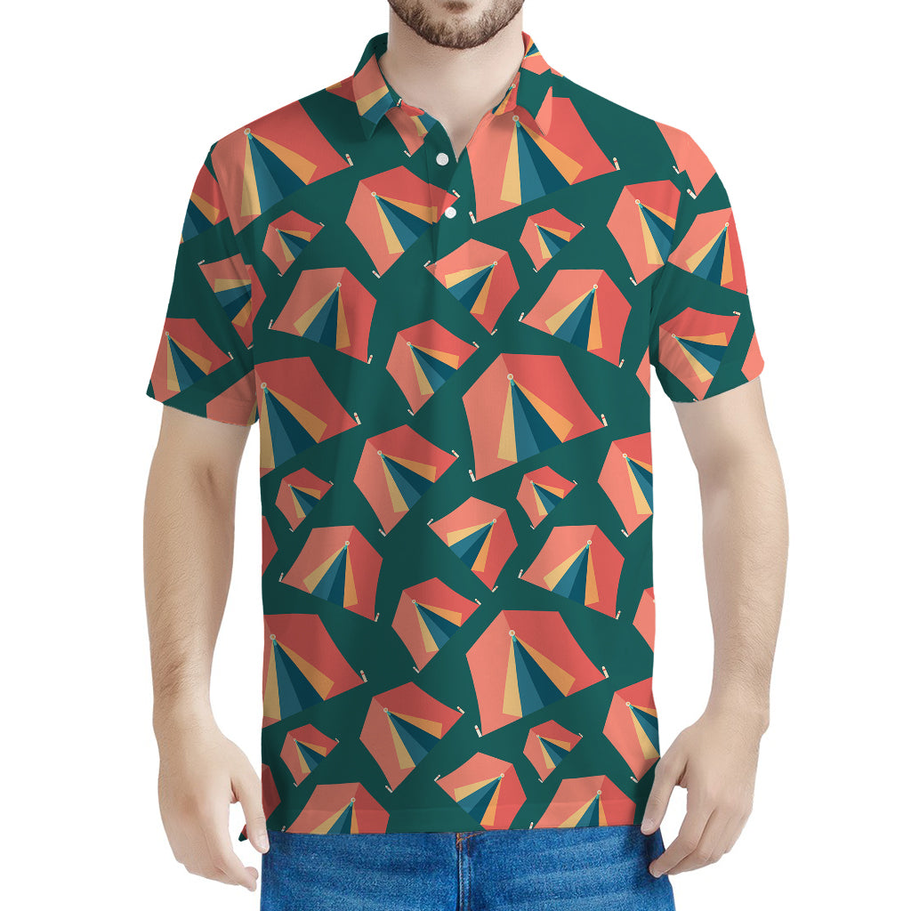 Camping Tent Pattern Print Men's Polo Shirt