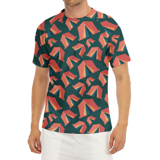 Camping Tent Pattern Print Men's Short Sleeve Rash Guard