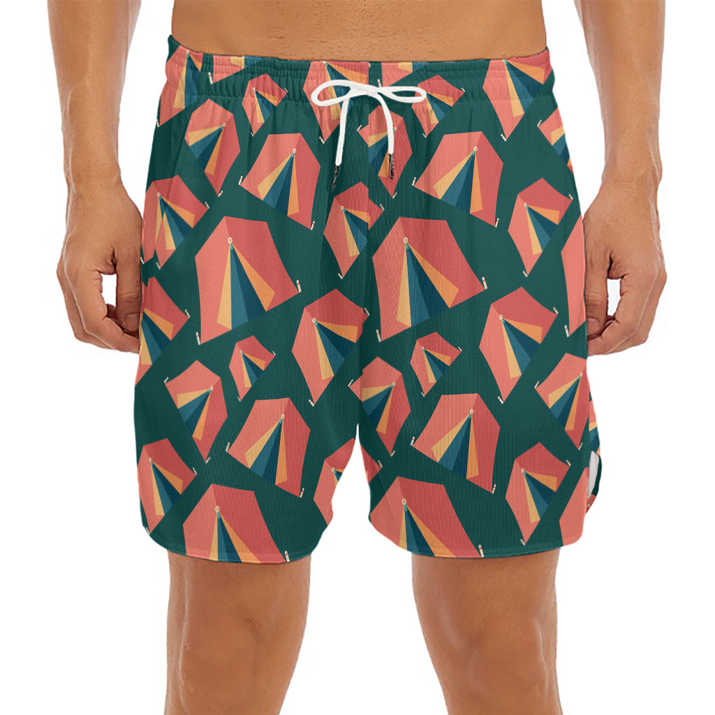 Camping Tent Pattern Print Men's Split Running Shorts