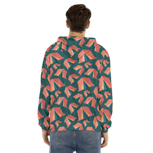 Camping Tent Pattern Print Men's Velvet Pullover Hoodie