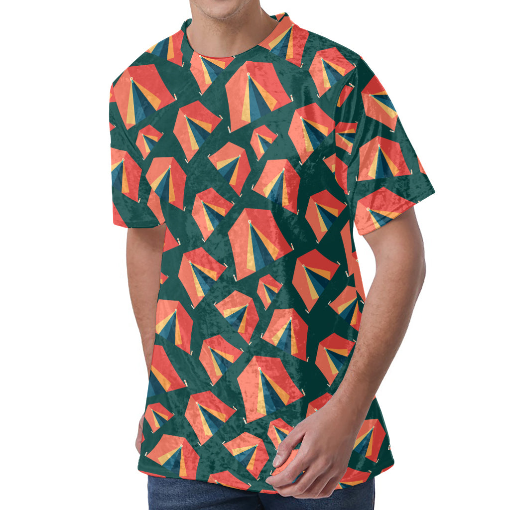 Camping Tent Pattern Print Men's Velvet T-Shirt