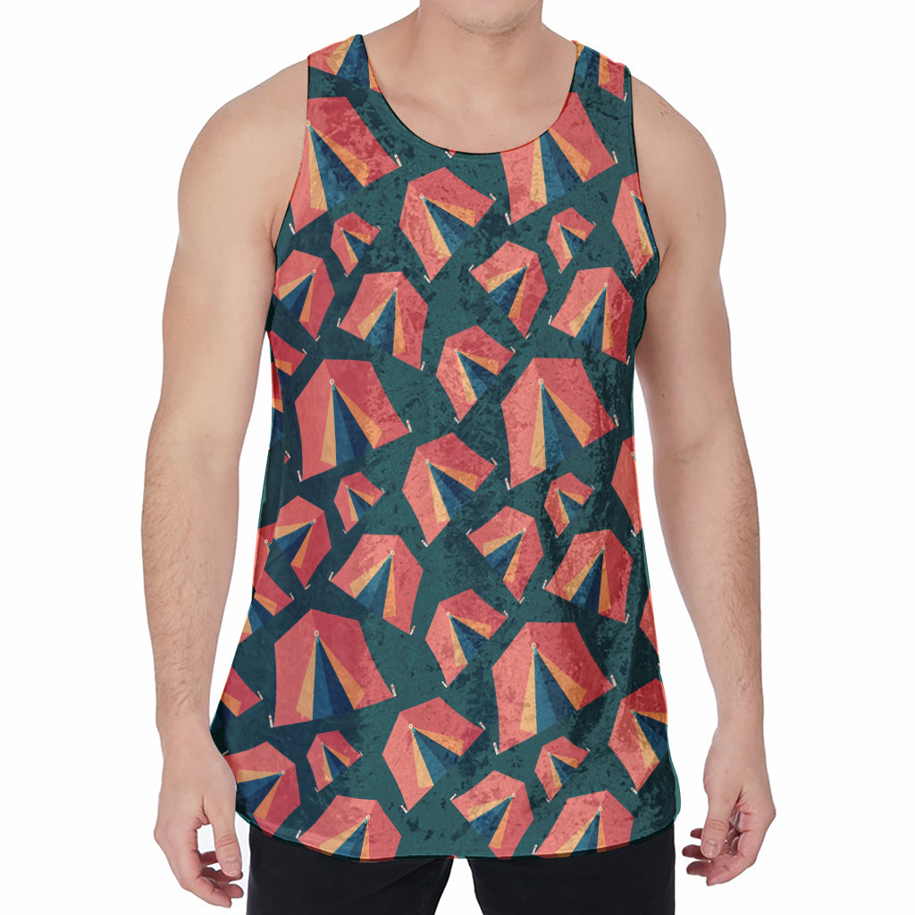 Camping Tent Pattern Print Men's Velvet Tank Top