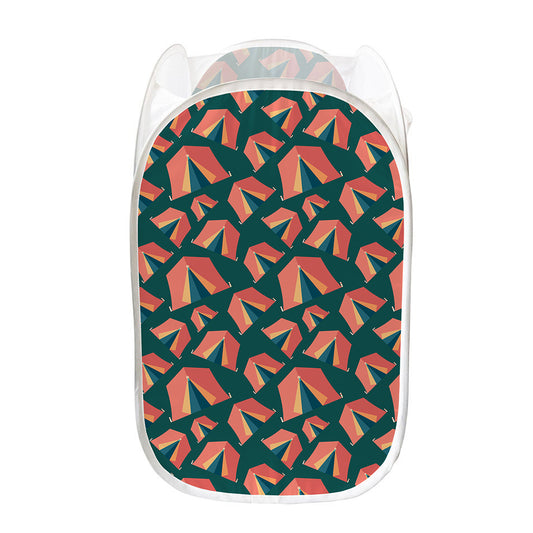 Camping Tent Pattern Print Mesh Laundry Hamper