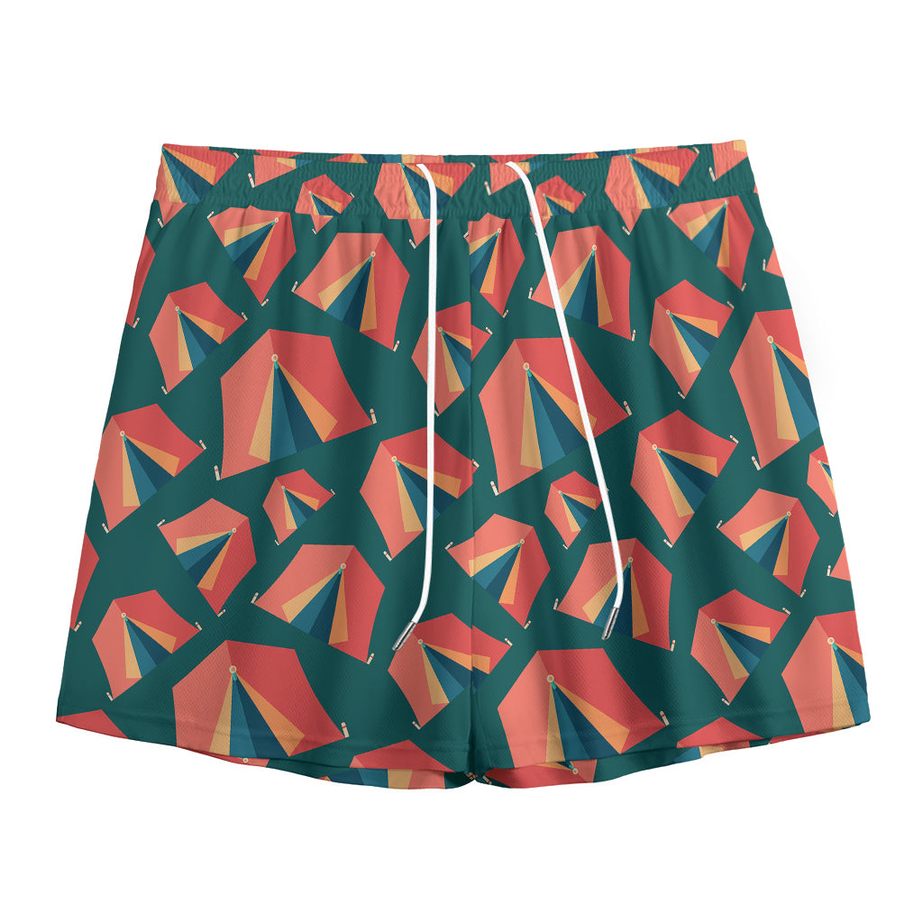 Camping Tent Pattern Print Mesh Shorts