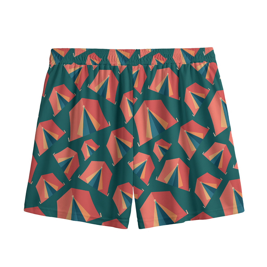 Camping Tent Pattern Print Mesh Shorts