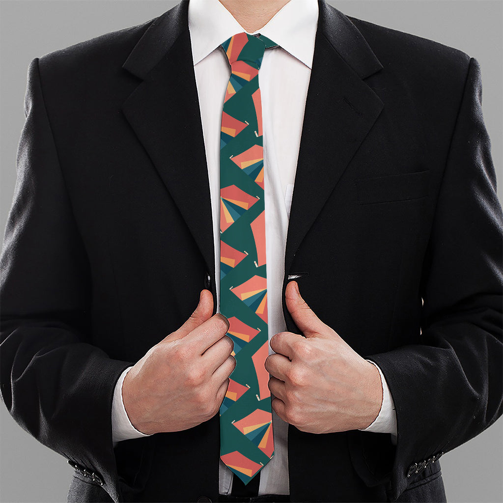 Camping Tent Pattern Print Necktie