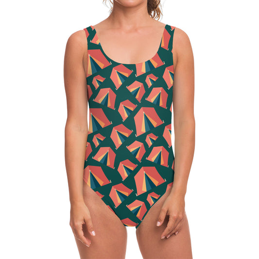 Camping Tent Pattern Print One Piece Swimsuit