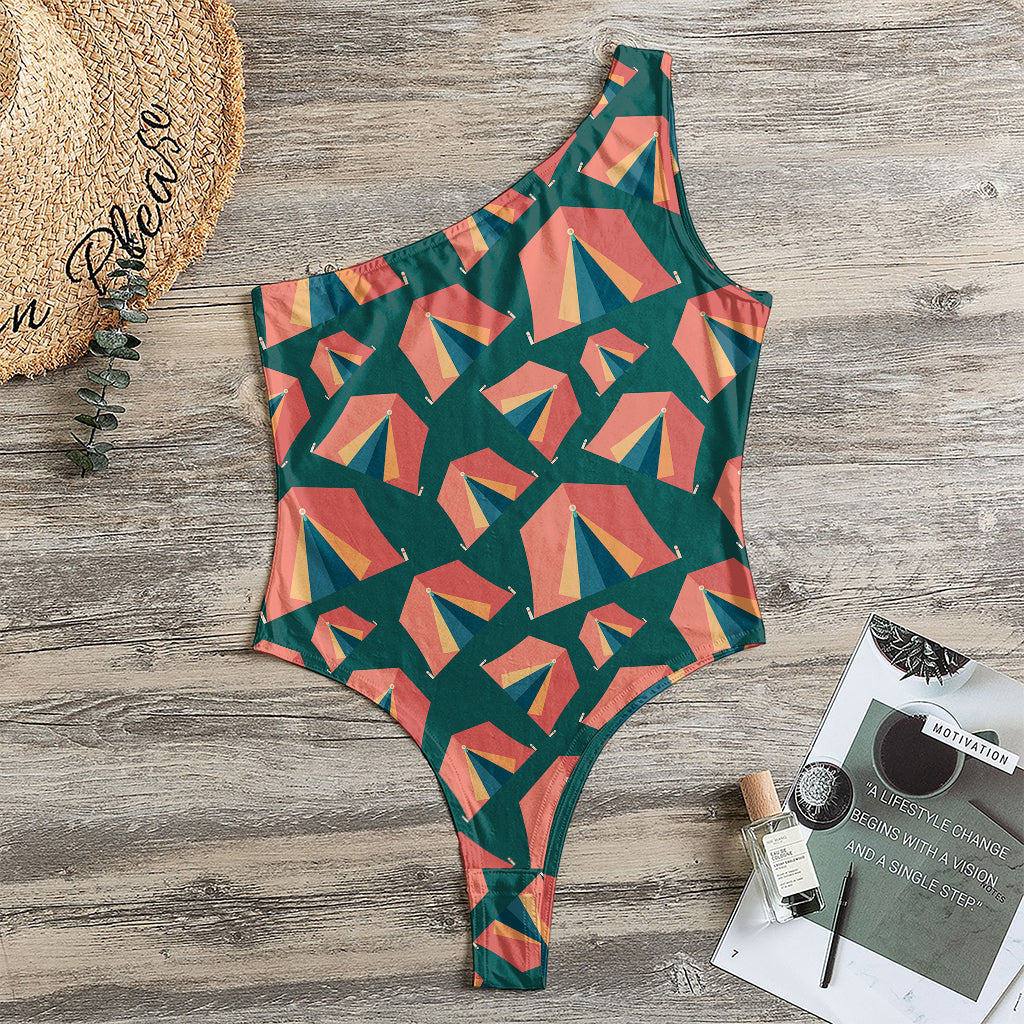 Camping Tent Pattern Print One Shoulder Bodysuit