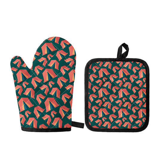 Camping Tent Pattern Print Oven Mitt And Pot Holder Set