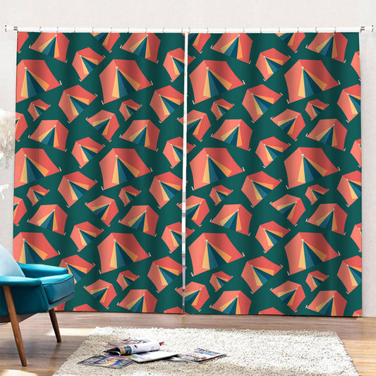 Camping Tent Pattern Print Pencil Pleat Curtains