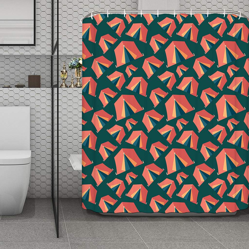Camping Tent Pattern Print Polyester Shower Curtain