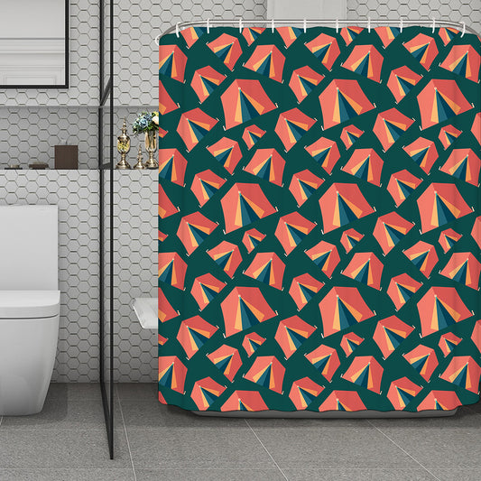 Camping Tent Pattern Print Polyester Shower Curtain