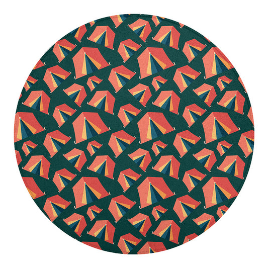 Camping Tent Pattern Print Round Blanket