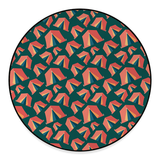 Camping Tent Pattern Print Round Floor Mat