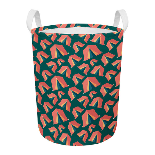 Camping Tent Pattern Print Round Laundry Basket