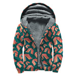 Camping Tent Pattern Print Sherpa Lined Zip Up Hoodie