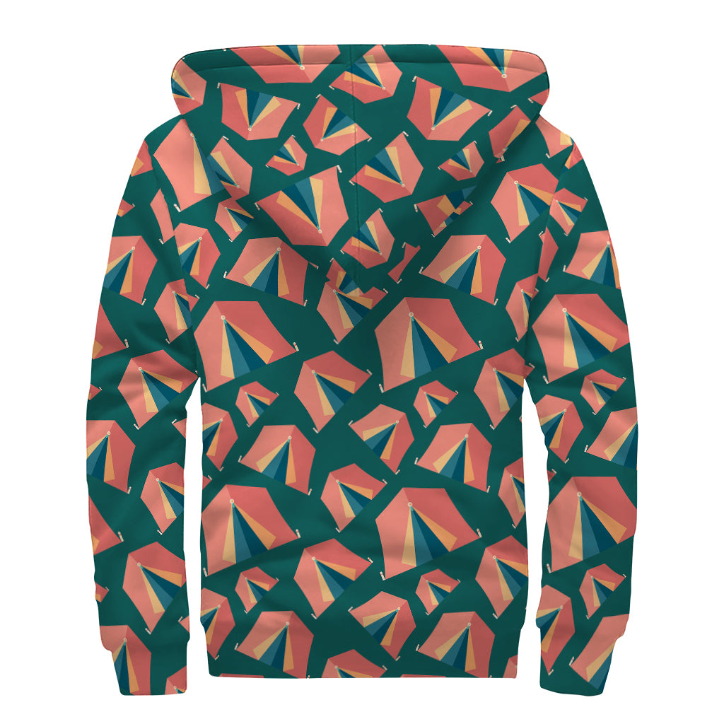 Camping Tent Pattern Print Sherpa Lined Zip Up Hoodie