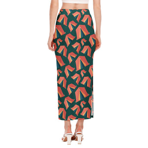 Camping Tent Pattern Print Side Slit Maxi Skirt