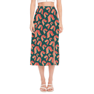 Camping Tent Pattern Print Side Slit Midi Skirt