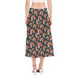 Camping Tent Pattern Print Side Slit Midi Skirt