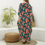 Camping Tent Pattern Print Silk V-Neck Kaftan Dress