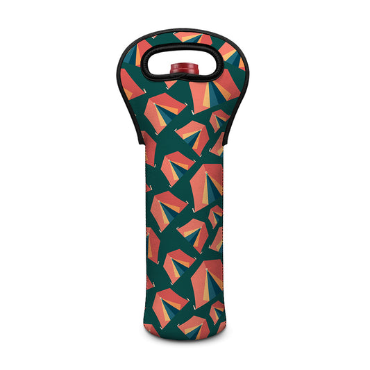Camping Tent Pattern Print Single Neoprene Wine Tote