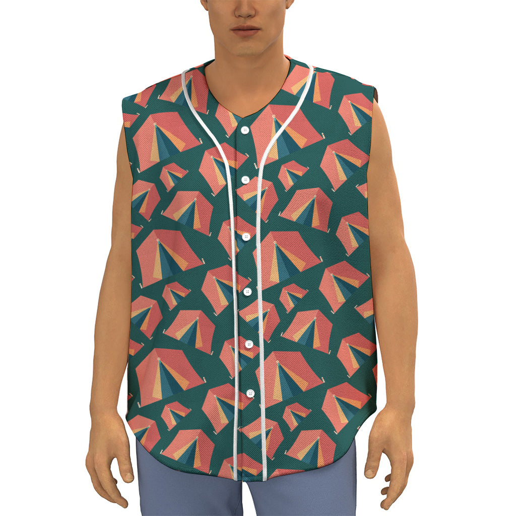 Camping Tent Pattern Print Sleeveless Baseball Jersey