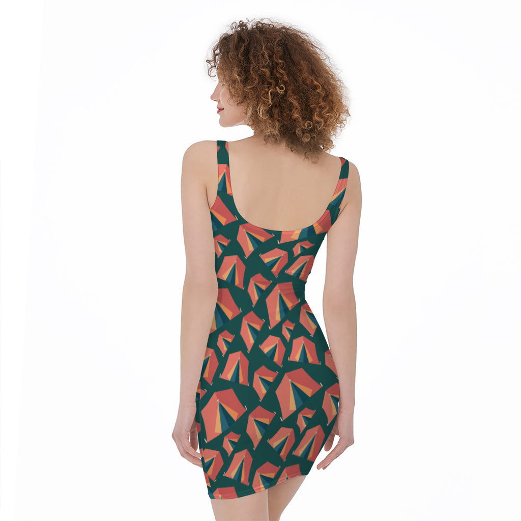 Camping Tent Pattern Print Sleeveless Bodycon Dress