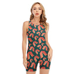 Camping Tent Pattern Print Sleeveless One Piece Swimsuit