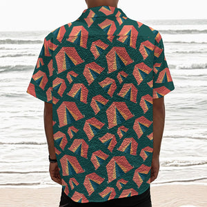 Camping Tent Pattern Print Textured Short Sleeve Shirt